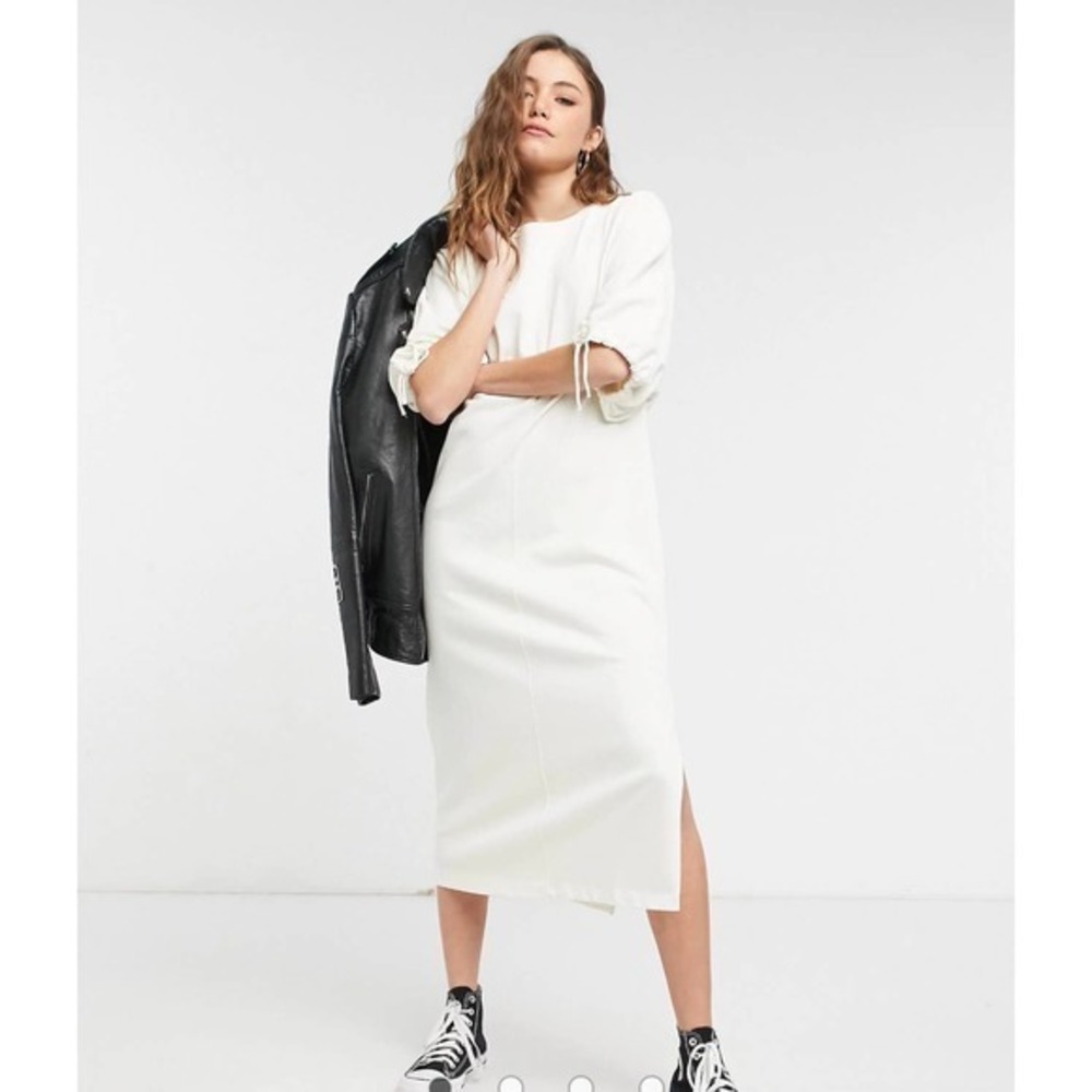 Topshop drawstring midi dress in cream